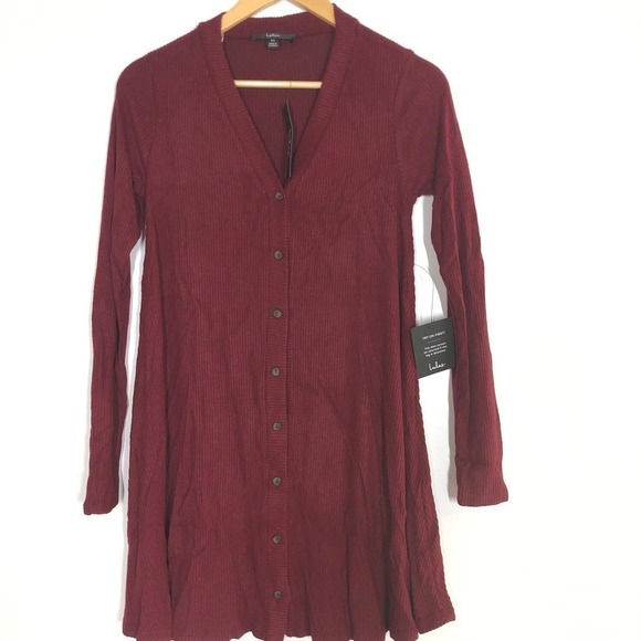 Lulus Sweet Comfort Sweater Dress Button Front Ribbed Knit Burgundy NWT Size XS - Picture 7 of 13